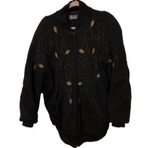 tundra VINTAGE 1980s INCREDIBLE heavy leather leaves applique Sweater Co…